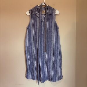 Old Ranch Sleeveless Belted Pockets Shirt Dress Blue‎ Striped Collared Dress Med